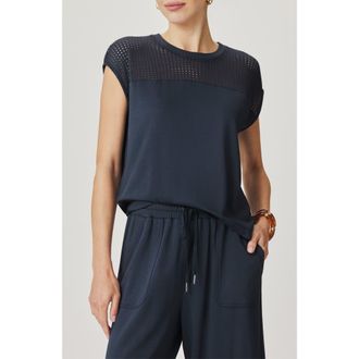 Splendid Jada Pointelle Cap Sleeve T-Shirt in Navy Blue at Nordstrom, Size Medium