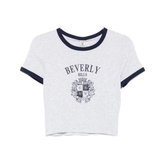 Sporty & Rich T-Shirts, female, Gray, Size: XS Logo-print ringer T-shirt