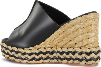 Paloma Barcel&oacute; Ivana leren raffia sandalen met plateauzool - Zwart