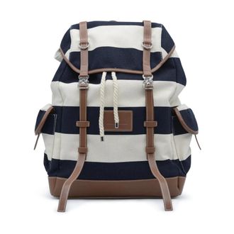 Paul & Shark Leather Canvas Striped Backpack - male - Paul & Shark - Backpacks - Multicolor - ONE SIZE - Bags