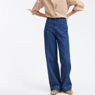 La Redoute Collections Jeans met wijde pijpen, stikseldetails, hoge taille