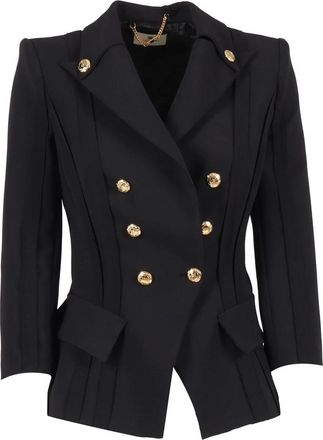 Elisabetta Franchi Double-Breasted Jacket - Dames - Blazers - Zwart - L - Leer - Jassen