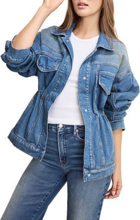 Good American Barrel Sleeve Denim Jacket in Indigo912 at Nordstrom Rack, Size Medium