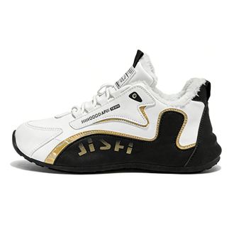 Generic Mens Trendy Color Block Running Shoes, Winter Warm Anti Slip Lace-Up Sneakers for Outdoor Activities Casual Travel Walking Shoe (Black,10.5)