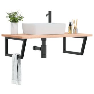 Berkfield Home Basin Shelf Wall Mounted Steel & Solid Wood Beech in Brown