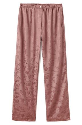 Mango Jacquard Satin Pajama Pants in Brown at Nordstrom, Size Medium
