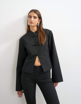 Topshop Blazer nero con colletto alla coreana