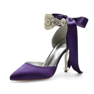 Miyoopark Wedding and Evening Shoes for Women Prom Pumps with Ribbon M531 Dark Purple UK 4.5