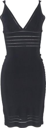 H&eacute;rve L&eacute;ger V-Neck Bandage Midi Dress in Black Rayon