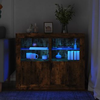Berkfield Home Side Cabinets with LED Lights 2 pcs Smoked Oak Engineered Wood in Brown