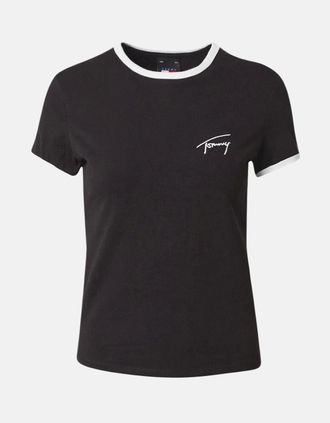 Tommy Hilfiger Womens TOMMY HILFIGER WOMENS TJ SCRIPT RINGER T-SHIRT BLACK - Size: 10/8