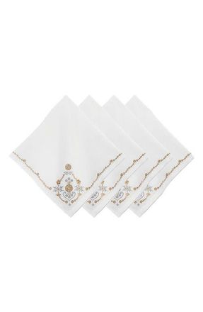 Juliska Heidi Set of 4 Embroidered Cotton & Linen Napkins in Gold/Silver at Nordstrom