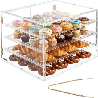 OEM Vitrina De Exhibici&oacute;n De Panader&iacute;a 4 Niveles, Vitrina De Acr&iacute;lica Transparente Para Panader&iacute;a 57 X 45,5 X 40,5 Cm, Con Puerta Trasera Magn&eacute;tica, Escap