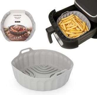 KASANOVA Teglia tonda 22,5 cm silicone per friggitrice ad aria grigia