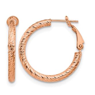 Diamond2Deal 10K 3x20 with Rose Gold Plating D/C Round Omega Back Hoop Earrings
