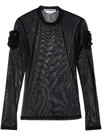 Melitta Baumeister ruffled semi-sheer top - women - Polyester - 4 - Black