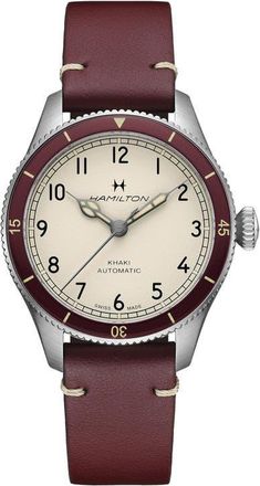 Hamilton Khaki Aviation Leather Strap Watch, 38mm in White /Red at Nordstrom
