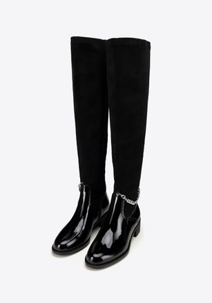 Wittchen Dames Leren Laarzen met Ketting, Zwart, Natuurlijk Leer