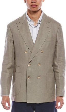 Brunello Cucinelli Sage Double-Breasted Deconstructed Blazer, Brand Size 50 (US Size 40)