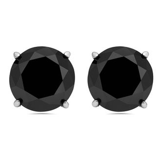 Pompeii3 3 Ct Round Black Diamond 14K White Or Yellow Gold Studs Earrings Basket Setting