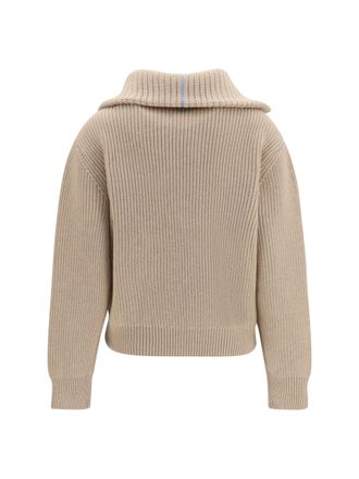 Malo Womens Sweater Cashmere High-Neck Zip Light Sand Polo Tops