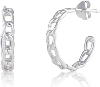 MAX + STONE 925 Sterling Silver Chain Link Open Back Hoop Earrings with Butterfly Backs