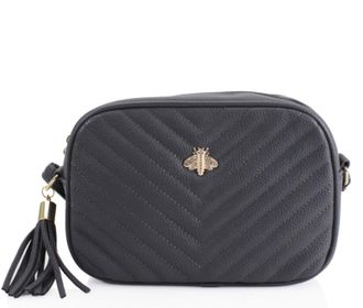 Generic Womens Chevron Quilted Crossbody Bag, Bee Embellishment Messenger Bag (Dark Grey)