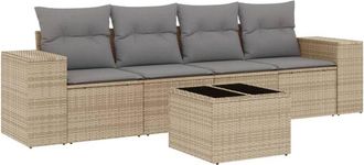 vidaXL Vidaxl - Juego De Sof&aacute;s Jard&iacute;n Con Cojines 5 Pzas Rat&aacute;n Sint&eacute;tico Beige