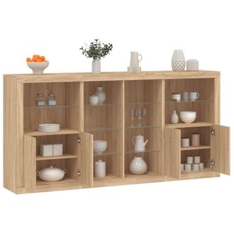 Berkfield Home Sideboard with LED Lights Sonoma Oak 202x37x100 cm in Brown | Size: 202 x 37 x 100 cm