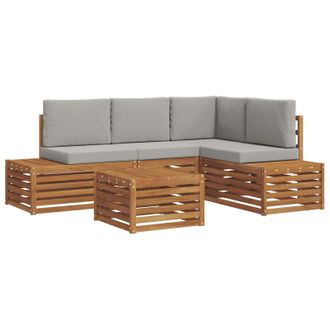 vidaXL Conjunto De Sof&aacute;s De Exterior Con Coj&iacute;n Gris Natural Y Claro Vidaxl