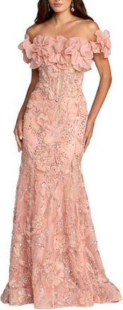 Mac Duggal 3D Floral Embellished Off The Shoulder Mermaid Gown in Blush at Nordstrom, Size 10