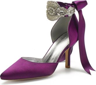 Miyoopark Women Shoes Heels for Wedding Closed Pointed Toe Evening Pumps Shoes M520 Purple UK 8.5