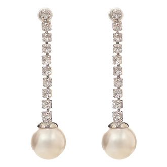 Self Portrait Accessoires, Dames, Wit, ONE Size, Oorbellen met Kristalpareldruppel