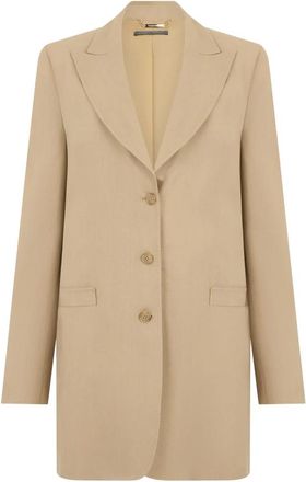 Alberta Ferretti Lange- single-breasted blazer - Dames - Blazers - Beige - M - Leer - Jassen