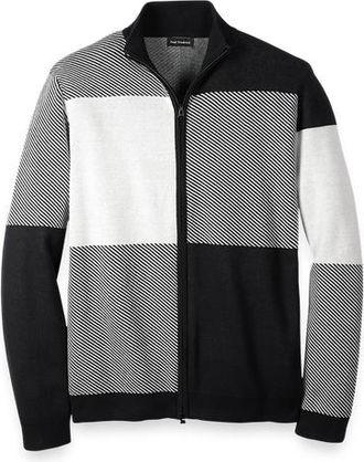Paul Fredrick Cotton Full Zip Mock Neck Sweater in Black/white Glen Plaid at Nordstrom, Size Xx-Large