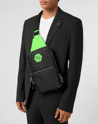 Philipp Plein Cross Body Bag Jacquard Monogram Men in Black+Greenfluo at Nordstrom