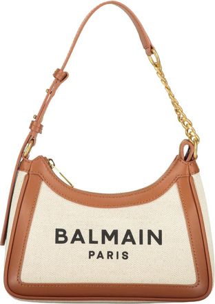 Balmain Shoulder Bags, female, Beige, Size: ONE SIZE Elegant bag in fabric and leather