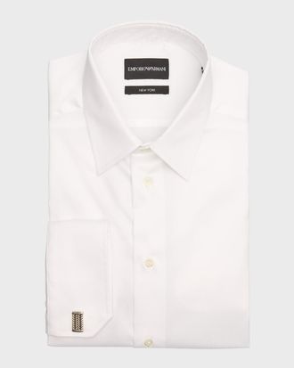 Emporio Armani Mens Cotton-Stretch French Cuff Dress Shirt