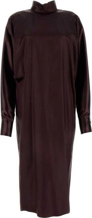 Ferragamo Satijnen Jurk met Hoge Hals - Dames - Casual kleedjes - Rood - M - Satijn - Kleedjes