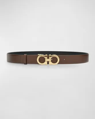 Ferragamo Gancini Reversible Brown Leather & Brass Belt