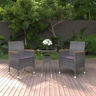 vidaXL Juego De Comedor De Jard&iacute;n 3 Piezas Rat&aacute;n Sint&eacute;tico Gris Vidaxl