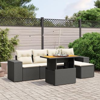 vidaXL Vidaxl - Set De Sof&aacute;s De Jard&iacute;n 6 Piezas Y Cojines Rat&aacute;n Sint&eacute;tico Negro