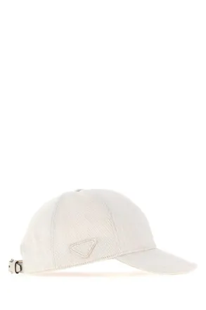 Prada Mens Chalk Denim Baseball Cap Bianco Exterior: Cotton Cappelli Hat