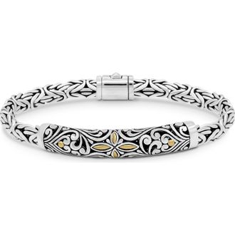 Devata Bali Filigree with Borobudur Oval 5mm Chain Bracelet in Sterling Silver and 18K Gold in Silver, Gold at Nordstrom, Size 7.5