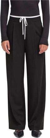 Ichi Lace-Up Front Pocket Broeken - Dames - Wijde Broeken - Zwart - XS - Polyester - Broeken