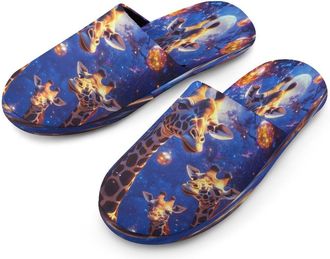 Generic Giraffe Moon Mens Flannel Slipper Soft Non Slip House Shoes Comfy Winter Warm Indoor Outdoor Slippers