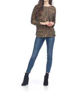 Papillon Global Print Sweater Top With Ruching Side In Multi