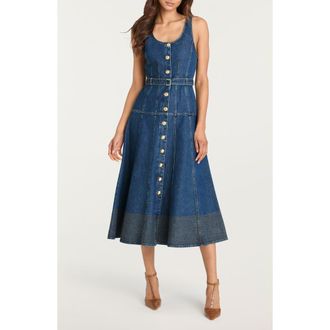 Cinq &agrave; Sept Kehlani Belted Sleeveless Midi Dress in Tide at Nordstrom, Size 10