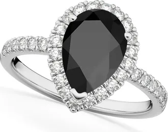 Allurez Pear Cut Halo Black Onyx & Diamond Engagement Ring 14K in 2.21Ct/white Gold at Nordstrom, Size 5.5