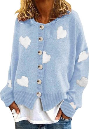 Generic Womens Knit Cardigans Sweaters Floral Print Long Sleeve Crew Neck Sweaters Button Down Ribbed Cuffs Knit Cropped Cardigan Fall Winter Cropped Cardigan